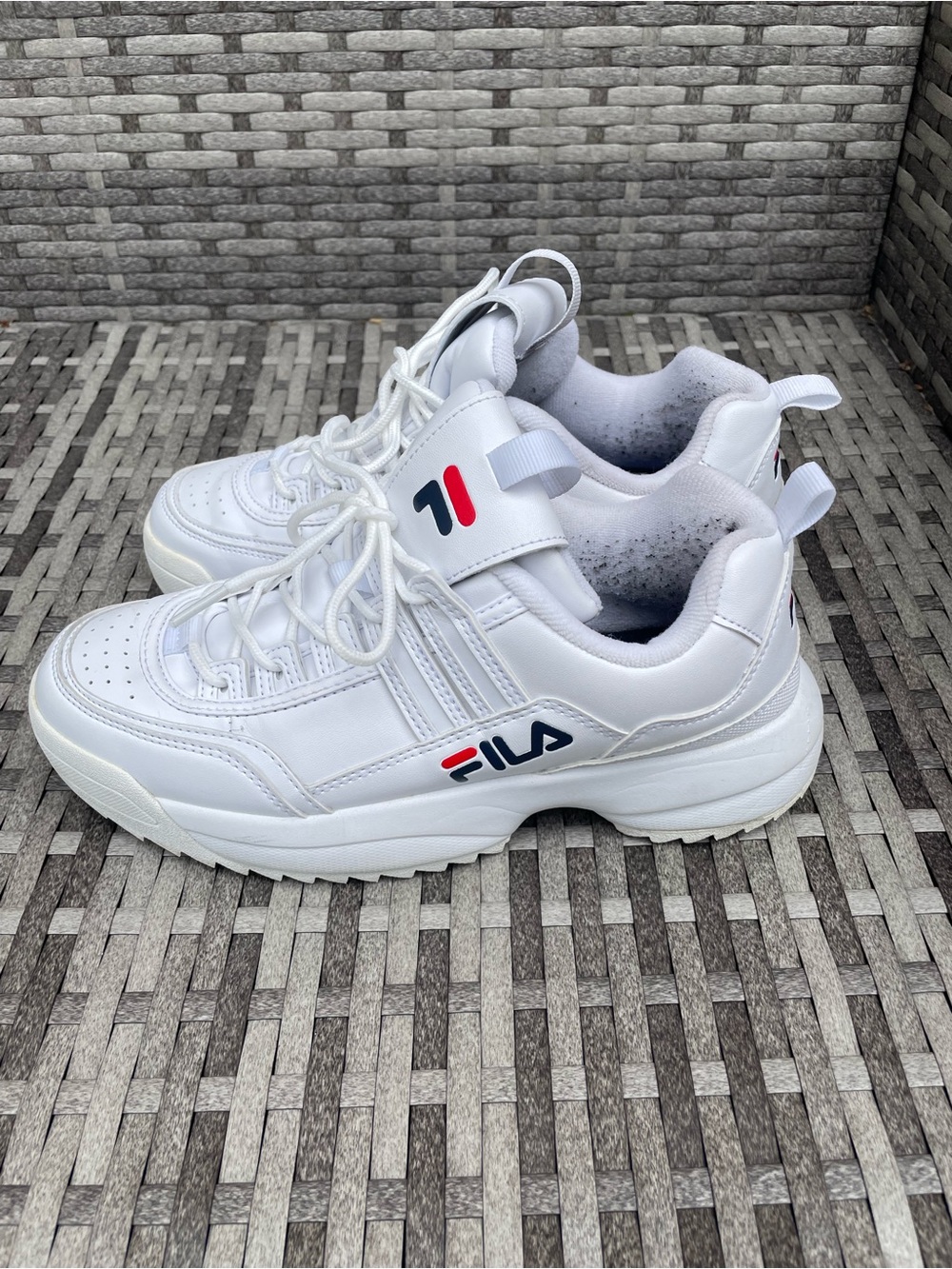 Fila White Sneakers with Red & Blue Logo